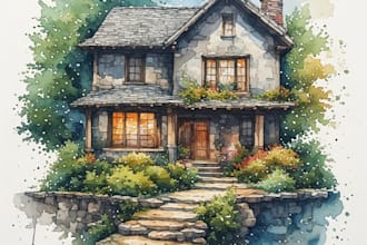 watercolor house portrait or buildings