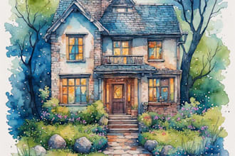 create your house image into a digital watercolor home portrait illustration