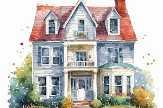 house in watercolor painting style