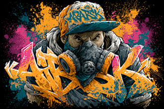 paint real graffiti art on the street wall
