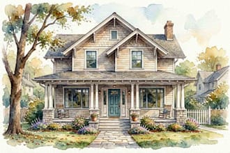 paint custom digital watercolor house, home building portrait illustrations