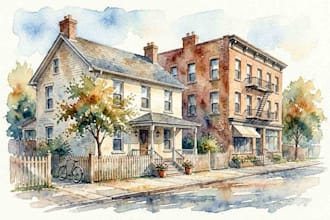 create house and building photo into watercolor art