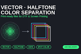 vectorize, cleanup, halftone image for dtf dtg screen printing color separation