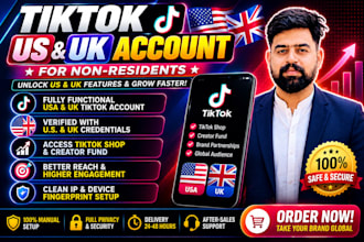 create USA and uk tiktok account, tiktok account for non resident