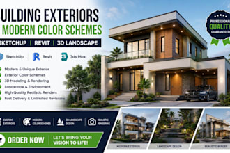 design building exteriors and modern color schemes sketchup, revit 3d landscape