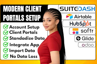 build client portal in suitedash, softr, airtable hubspot glide monday CRM odoo