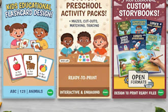 design kids activity books, worksheets, and book covers