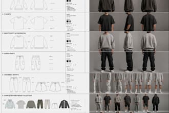 create streetwear tech pack, jacket tech pack, hoodie and t shirt tech pack,