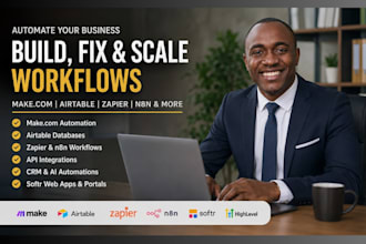 fix, setup make com automation, zapier automation, airtable database, make com