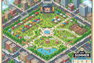 design custom isometric 3d illustrated maps for events, cities and office