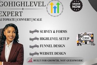 setup gohighlevel , design funnel, ghl website, surveys and forms