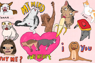 hand draw funny weird silly pet portrait lowbrow