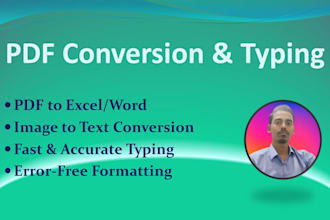 do PDF to excel, PDF to word conversion and typing work