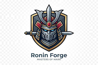 make samurai, robot, knight, sword, warrior, mascot logo design