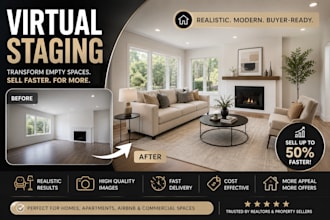 do realistic real estate virtual staging, home listing digital staging renovate