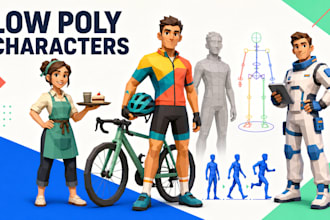 create low poly 3d game characters with rigging and animations in glb file