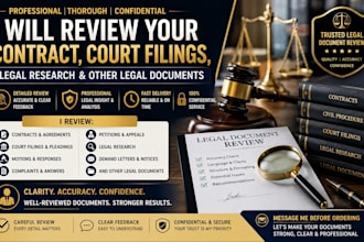 review your contract court filings legal research and other legal documents