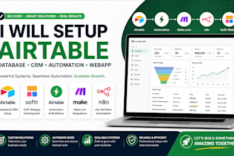 setup airtable database crm, softr webapp, airtable automation, makecom, n8n