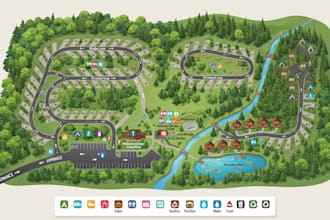 design rv park maps, campground maps, and hiking trail maps