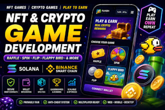 develop nft game,crypto game like raffle, spin,flip,flappy bird on solana bsc