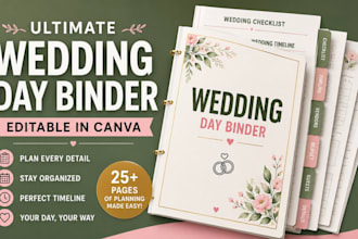 design ultimate wedding day binder template editable in canva wedding planner