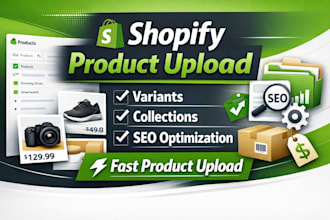 upload shopify products, variants, collections and optimize listings