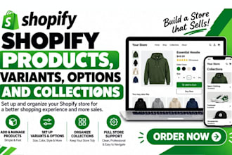 set up shopify products, variants, options and collections