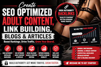create SEO optimized adult, erotic content, link building, blog, and articles
