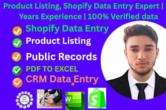do product listing shopify data entry  PDF to excel