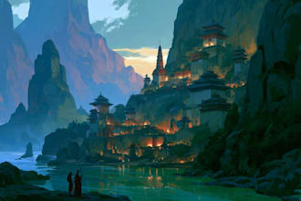 do professional landscape concept art in painterly style