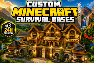 build custom minecraft survival base house and castle