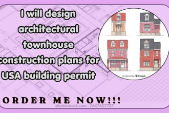 design architectural townhouse construction plans for USA building permit