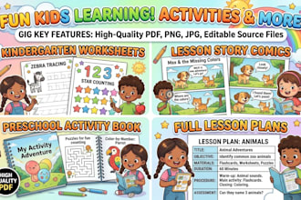 create kindergarten worksheets, preschool activity books and lesson plans
