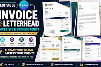 do editable canva invoice templates, letterhead, pricelists and business forms