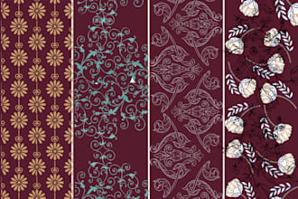 design custom maroon floral textile border, neckline and allover print