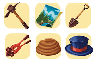 draw cartoon hand drawn icons, items, props and assets