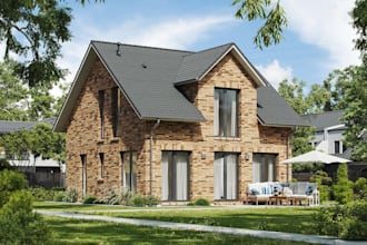 sketchup house exterior 3d rendering, interior design, brick house,cgi elevation