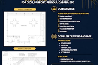 draft deck, carport, pergola, patio, shed and gazebo construction permit drawing