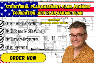 structural plan basement plan,adu plan, framing and foundation plan, garage plan
