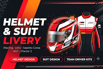 design custom sim racing helmet and suit livery for iracing lmu ac