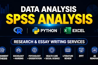 do data analysis and interpretation by spss, r studio , python, excel