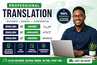 translate english , arabic, amharic, afaan oromo manually