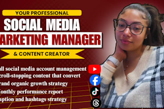 be your social media marketing manager, content creator social media post design