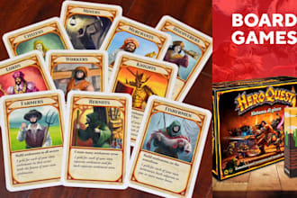 design custom card games, board game card, rulebooks, box packaging, card mockup