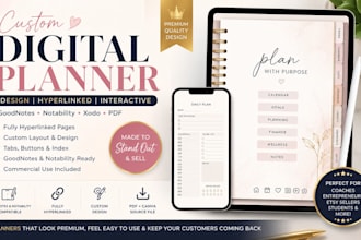 design custom digital planner, journal, hyperlinked notebook, goodnotes planner