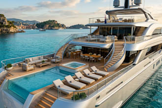 design luxury 3d yacht interior, boat model, ship deck, marina clubhouse renders