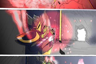 draw dynamic action comic book pages or manga