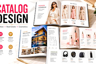 design product catalog design, real estate brochure design, and fashion lookbook