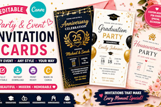 design editable party and event invitation cards in canva