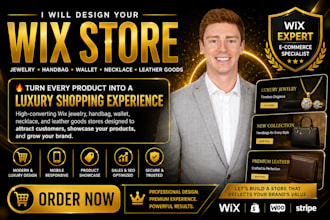 design wix jewelry store, handbag, wallet, necklace and leather goods store